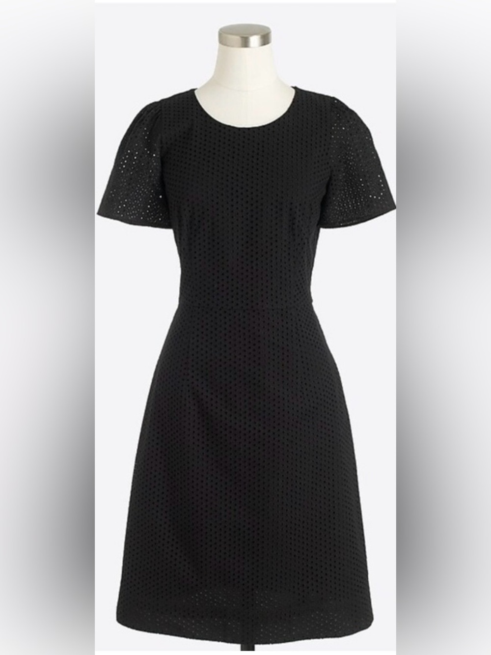 J.Crew Black Eyelet Cotton Short Sleeve Shift Dress Size 4
